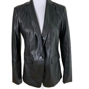 Ann Taylor Size 2 Women's Faux Leather One Button Blazer Jacket Black Outdoor